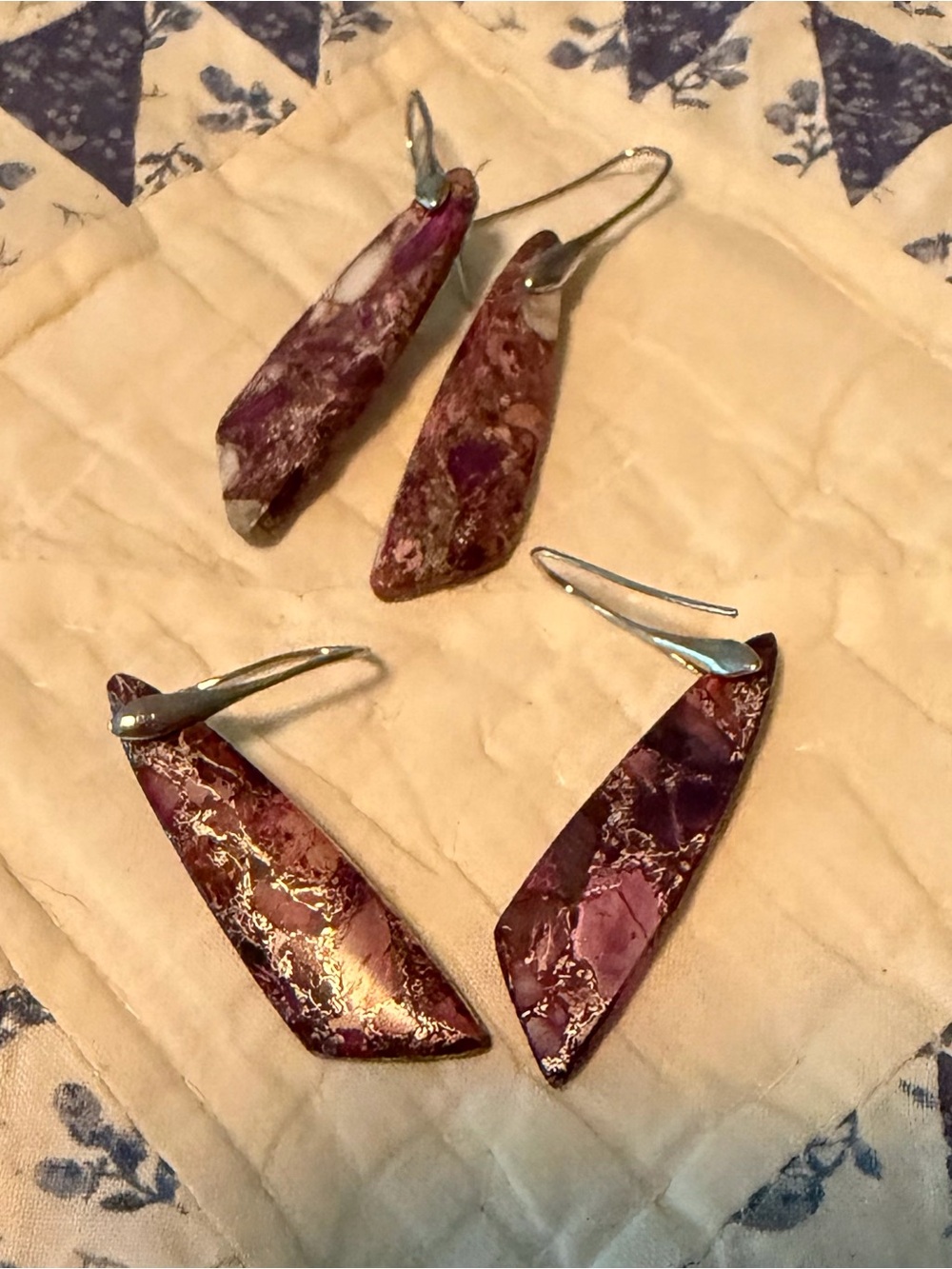 Purple Stone Drop Earrings - Unbranded
